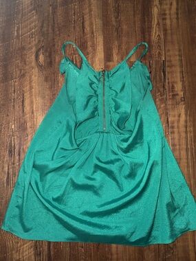 Charlotte Russe Teal Satin Ruffle Front Cami Dress
